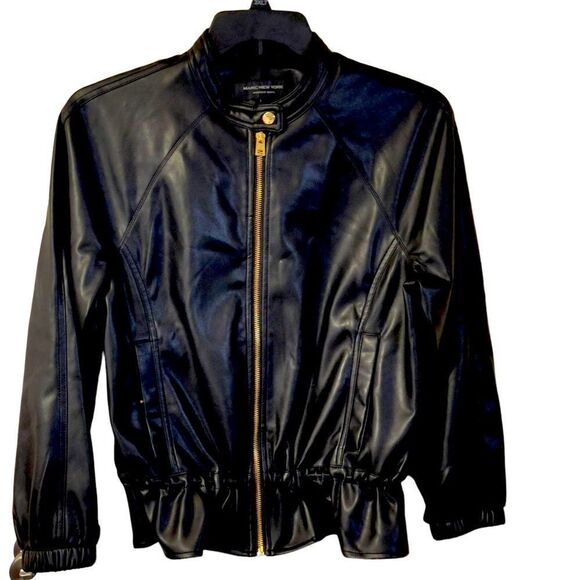 NWT Marc New York Andrew Marc Black Drawstring Faux Leather Jacket Size Small - Picture 1 of 14